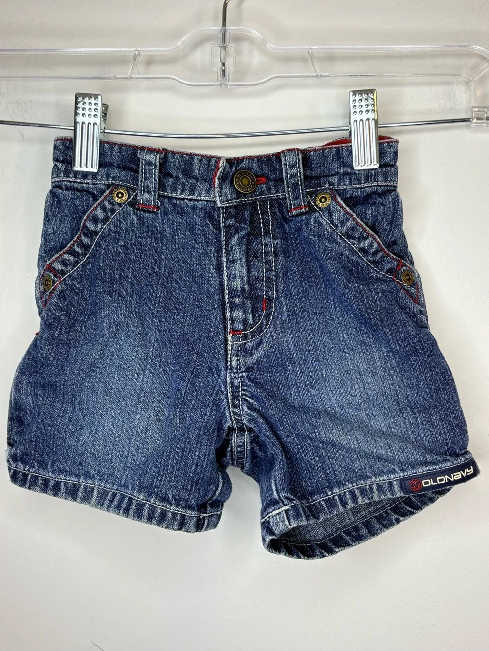 Old Navy Y2K  Blue Denim Kids Shorts with Red Trim Size 6m-12m